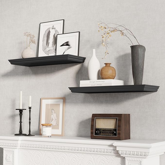 Fun Memories Floating Shelves 24 Inch Long, 9.3 Inch Deep Classic Crown Molding