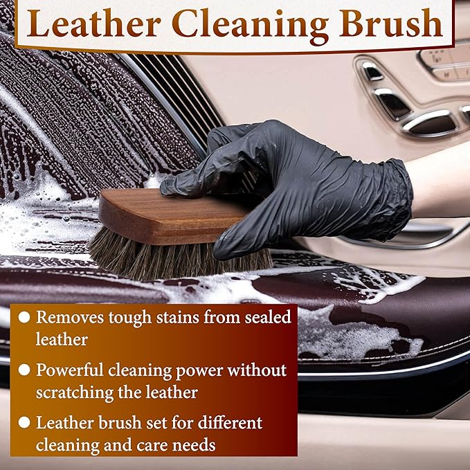 5 PCS Leather Brush Car Detailing, Horse Hair Brush, Car Cleaning Supplies
