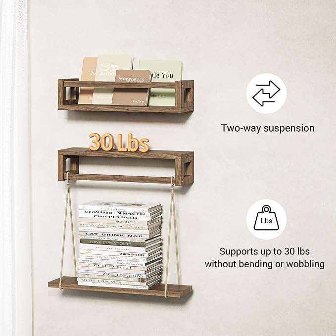 TidyCorner Upgraded Thick Floating Shelves, Solid Wood Bookshelf