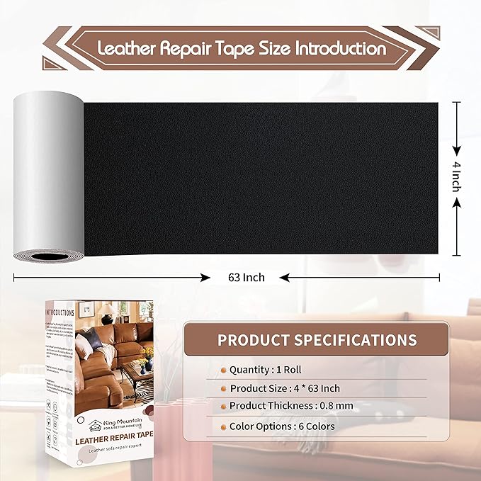 KING MOUNTAIN Leather Repair Patch, 4 x 63 Inches self Adhesive Leather Repair