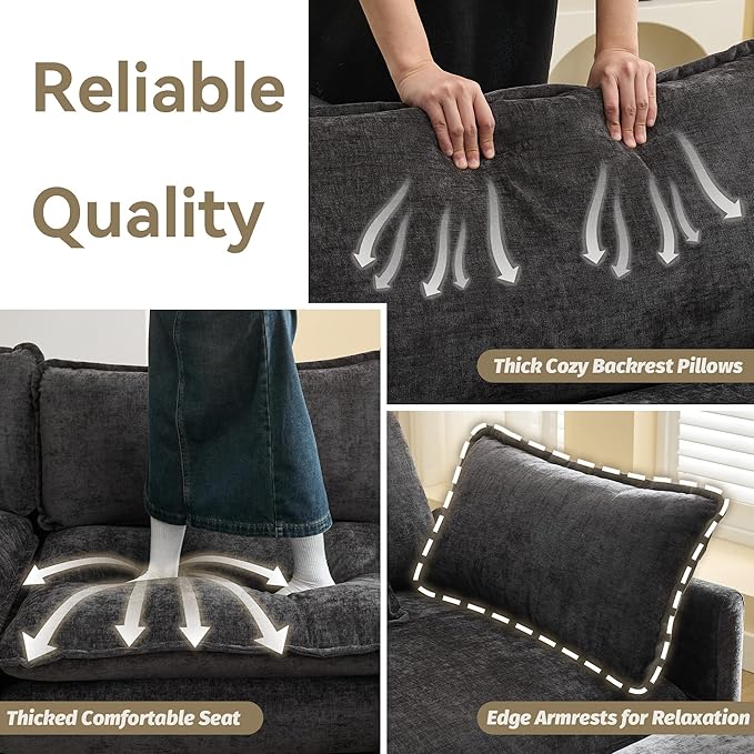 111'' Sectional Cloud Deep Seat Couch, Oversized Chenille U Shaped Sectional