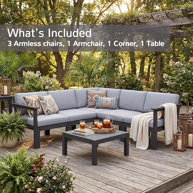 Stoog 6-Piece Patio Sectional Sofa Set, Modular Outdoor Furniture Set