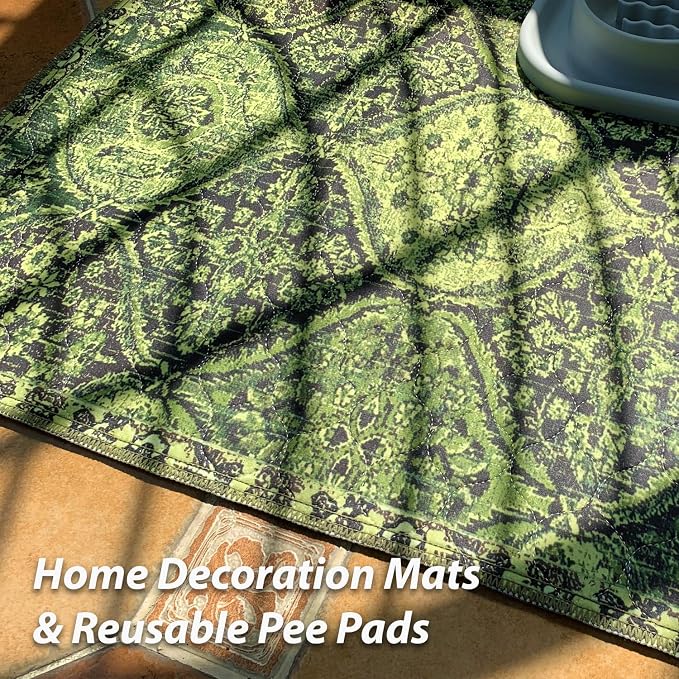 nunubaby 4PACK Washable Pee Pads for Dogs, Stylish, Non-Slip and Leak-Proof Pee Pads. Reusable Potty Pads for Dogs for Crates and Floors.(Green/Multi,24" x48" )
