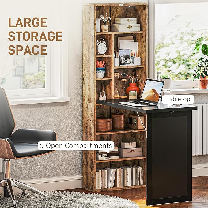 HOMCOM Foldable Convertible Writing Table, Wall Mounted Space-Saving Computer