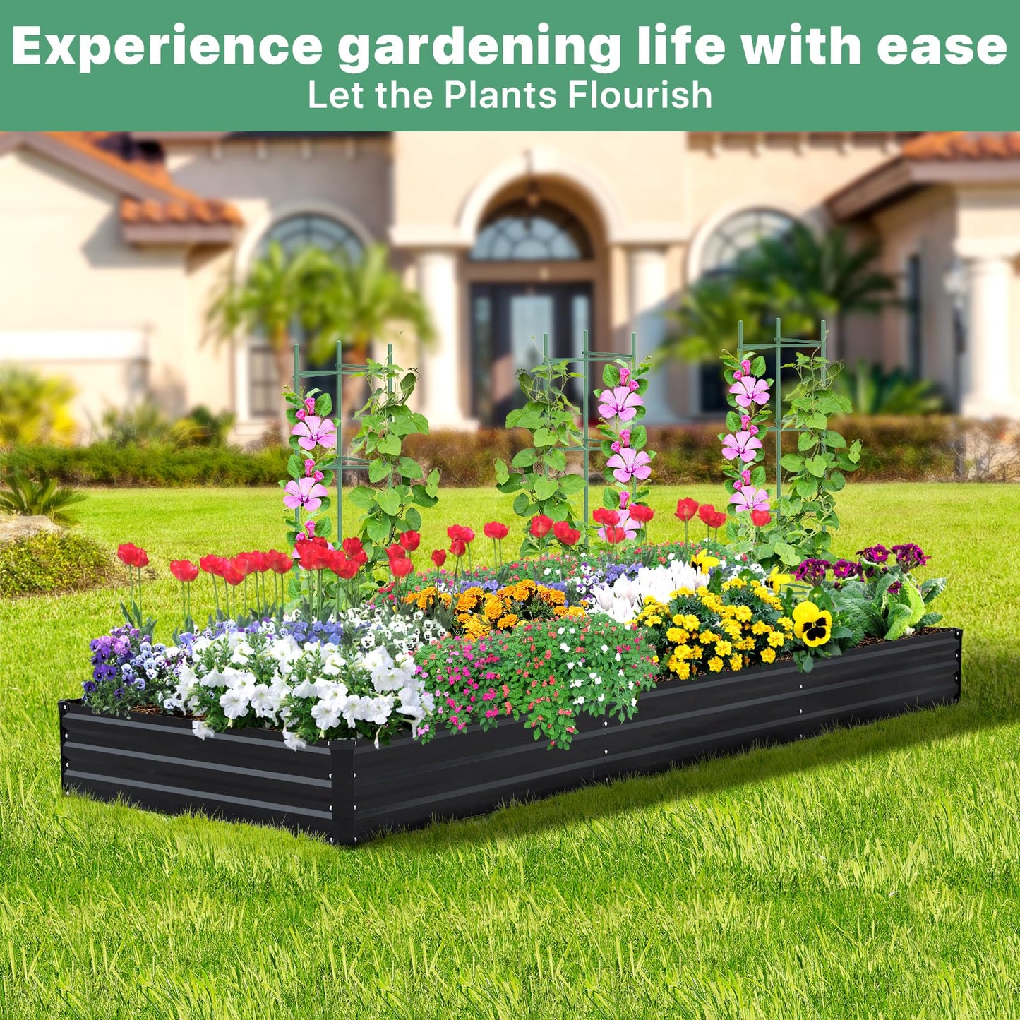 SONFILY 12×4×1ft Galvanized Metal Raised Garden Bed, Metal Planter Kit Box Outdoor for Deep-Rooted Vegetables, Flowers, Green and Herbs