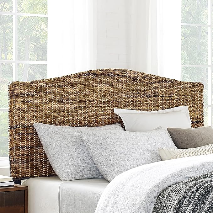 Crosley Furniture Serena Handwoven Natural Fiber Rattan Bed Headboard, Banana