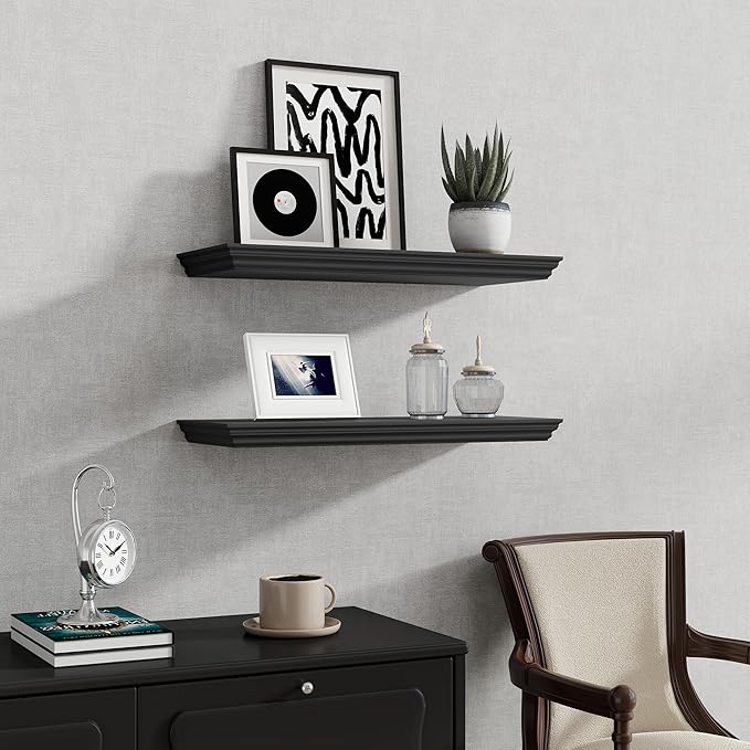 Fun Memories Floating Shelves 24 Inch Long, 9.3 Inch Deep Classic Crown Molding