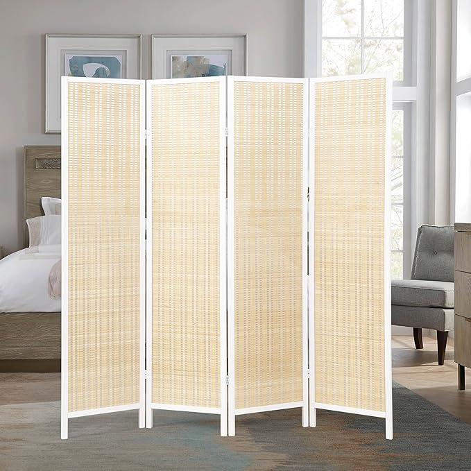 Roundhill Furniture Inkwell 4-Panel Bamboo Room Divider, Folding Portable