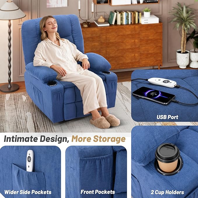 Rocker Recliner Chair with Massage and Heat, Nursery Rocking Chairs