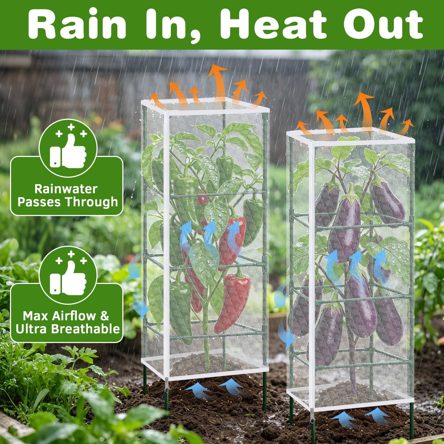 3 Pack Tomato Netting for Garden Protection, 59x18x18 inches Ultra-Fine Mesh Plant Netting Cover for Square Tomato Cage, Bird,Pest & Small Animal Barrier with Zipper & Drawstring
