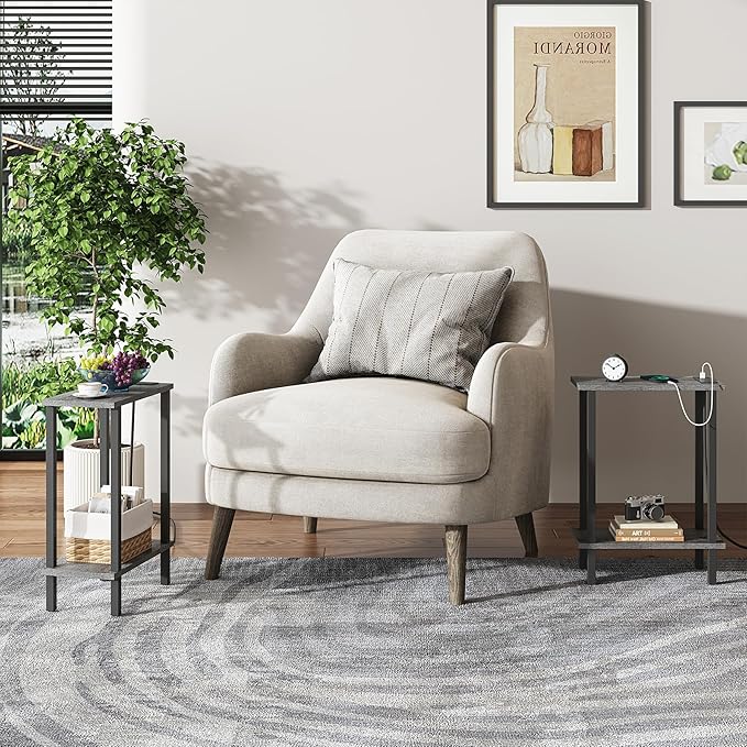 TUTOTAK Small End Table with Charging Station, Narrow Side Table with USB Ports