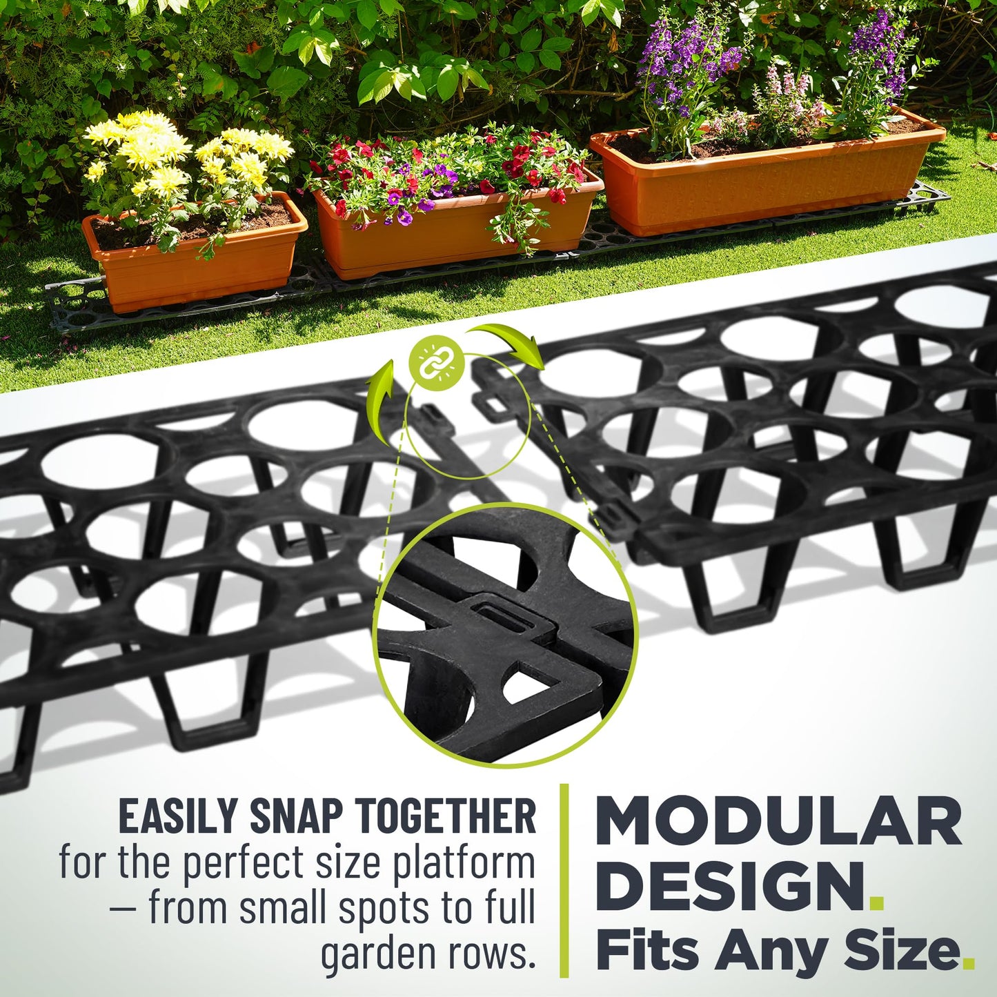 Plant Stand Outdoor – Modular Plant Riser 5 Pack for Pots, Planters & Grow Bags | Heavy-Duty UV-Resistant Elevated Pot Stand for Drainage, Airflow, Root Health & Cleaner Patios – 19.7x7.5x2.4 in (Black)