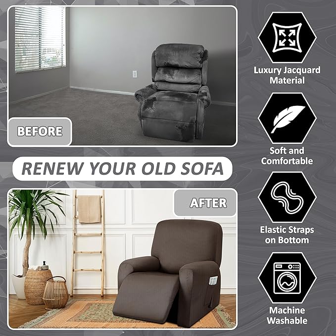 ULTICOR 4-Piece, 1 Seat Recliner Cover, Yarn Dyed Reclining Chair Covers