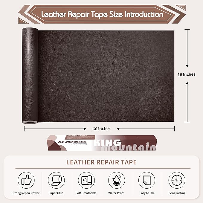 KING MOUNTAIN Leather Repair Patch, 16 x 60 Inches self Adhesive Leather Repair