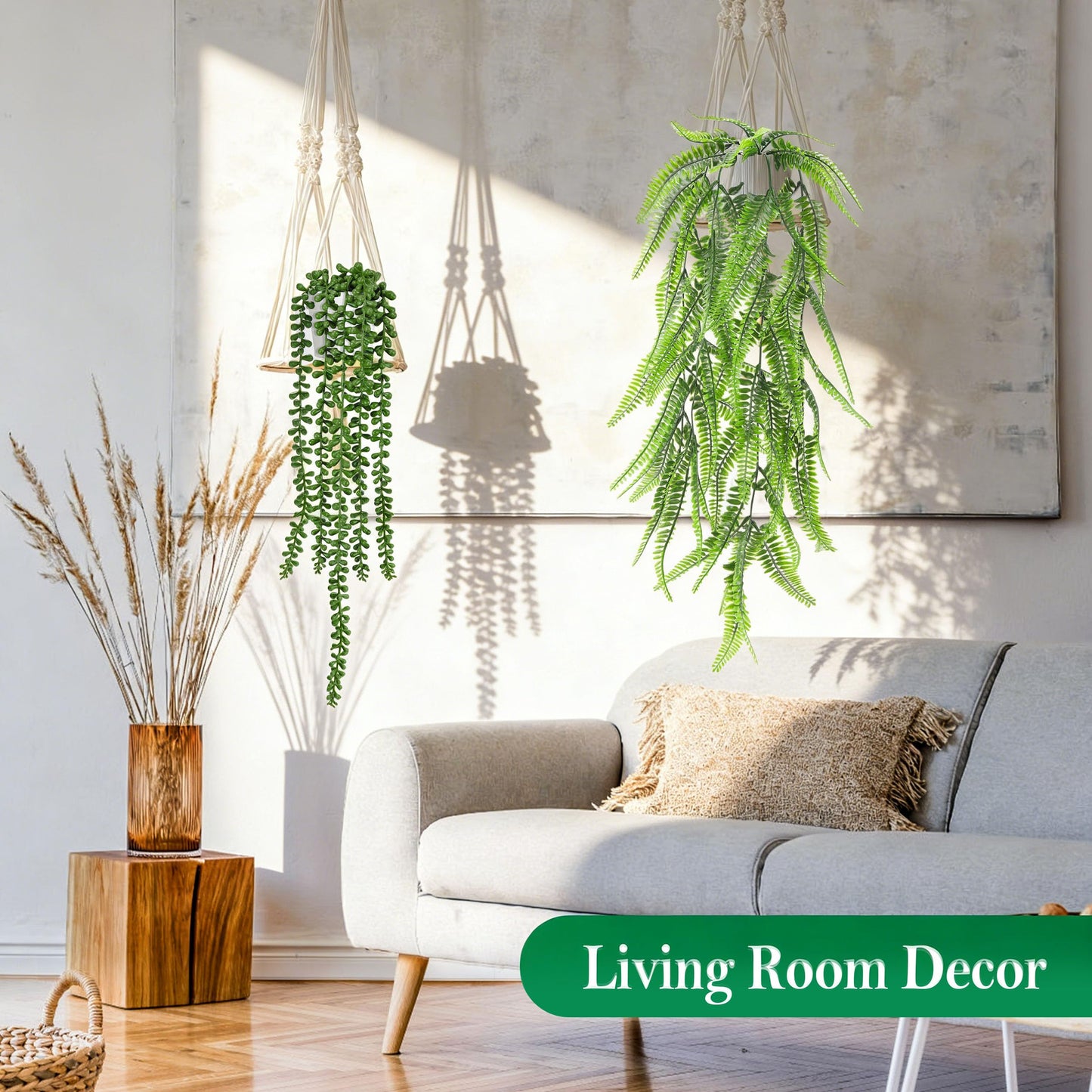 Der Rose 8Pcs Fake Plants Hanging Artificial Ivy Vine Faux Eucalyptus Hanging Plants for Home Boho Wall Shelf Indoor Outdoor Decor (White Pots)