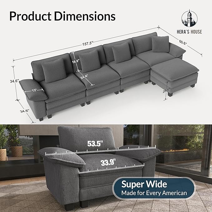HERA'S HOUSE 158" Modular Sectional Sofa, Oversized L Shaped Couches