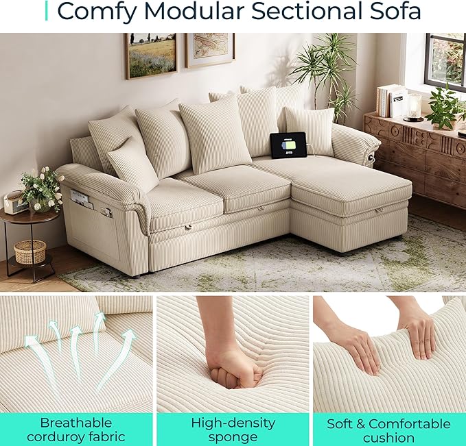 LINSY HOME 90.5'' Sectional Sleeper Sofa