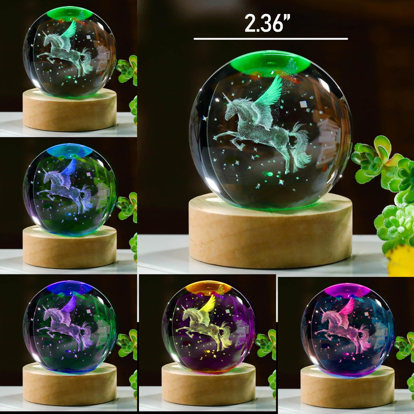3D Unicorn Gifts for Women - Crystals Ball Unicorn Figurines Decor Glass Animals Figurine