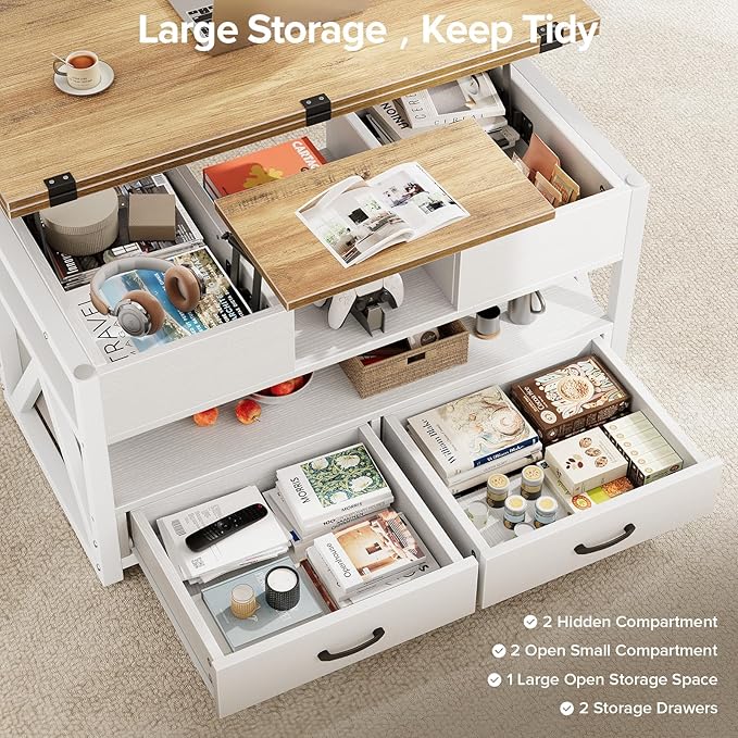Memobarco 40" Lift Top Coffee Table, 4 in 1 Multi-Function Lift Coffee Tables