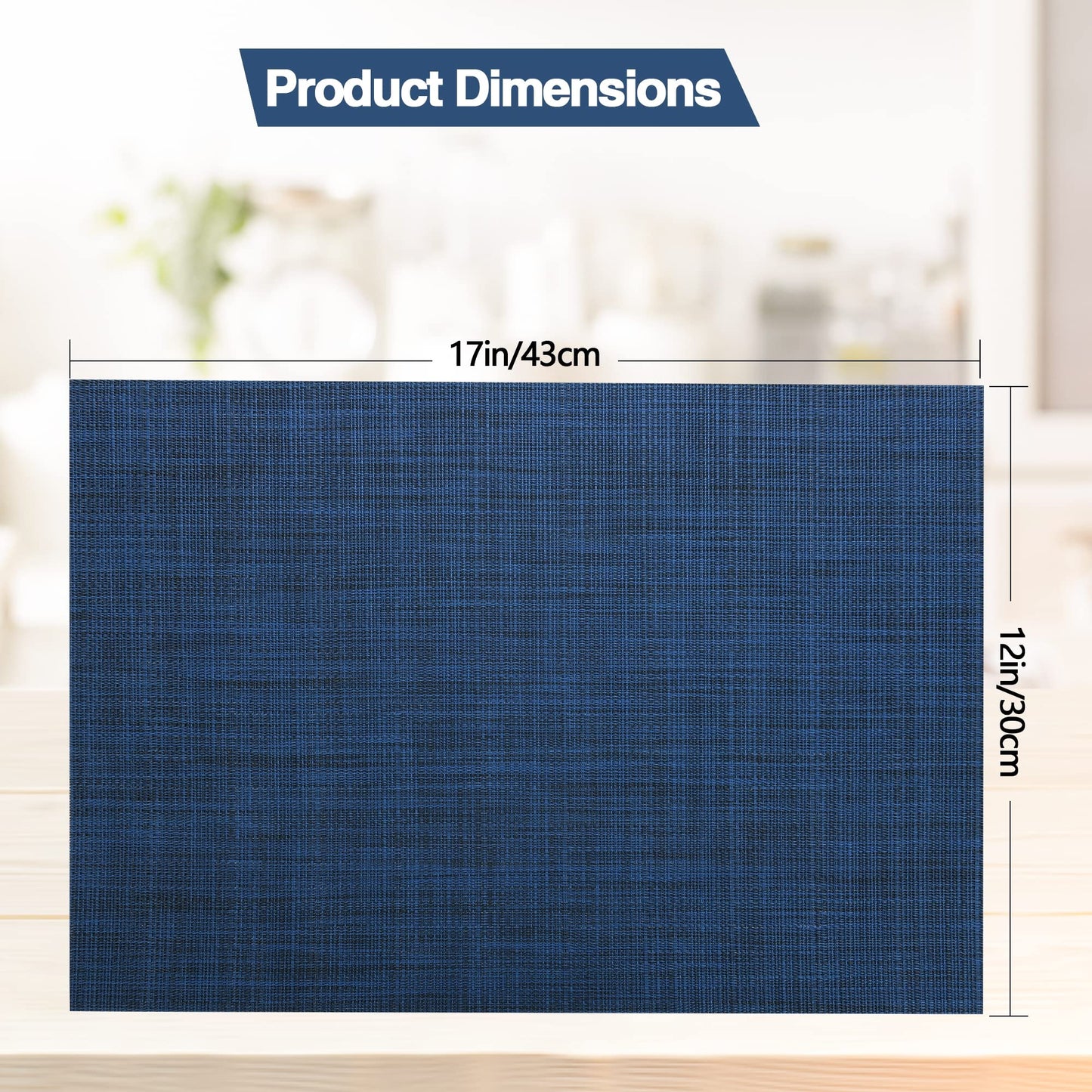SLKQG Navy Blue Placemats Set of 8 - Easy Clean Washable Vinyl Placemats - Wipeable Heat Resistant Non-Slip Table Mats for Dining Table - 17x12 Inch (Navy Blue, 8)