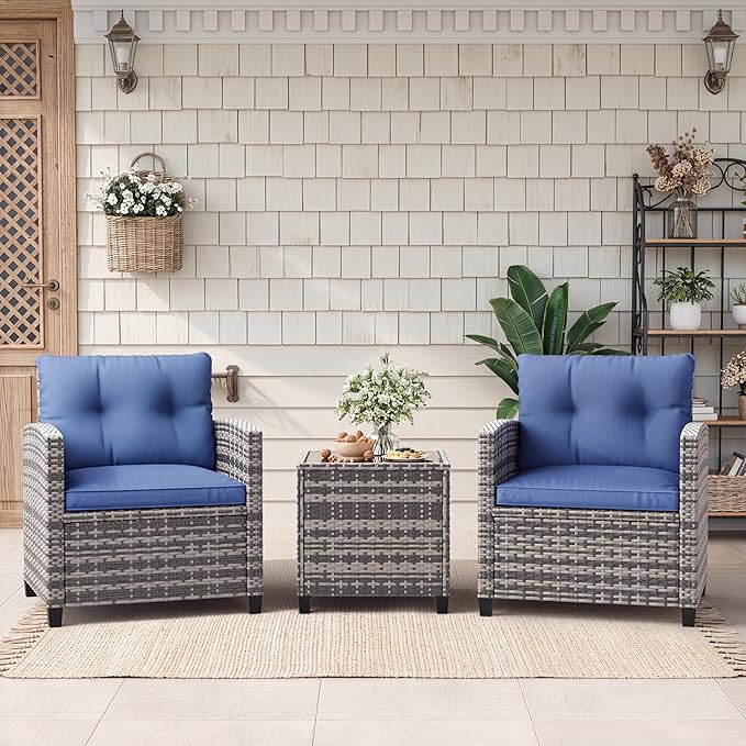 GarveeHome 3-Piece Outdoor Wicker Sofa Set, PE Rattan Patio Furniture