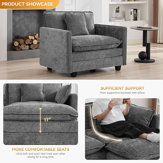 WUTUTUEE 41'' Modern Chenille Oversized Chair, Upholstered Accent Living Room