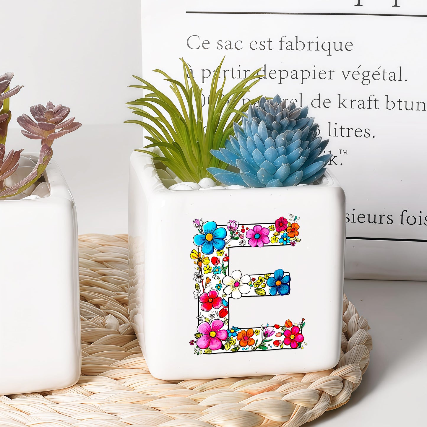 BJDAMAI Succulent Planter Flower Plant Pot Small, Christmas Valentines Day Mothers Day Easter Halloween Family Weekend Return Gifts (Letter E)