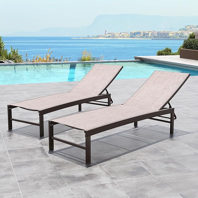Crestlive Products Lounge Chair Outdoor Set of 2, Metal Pool Chaise Lounge