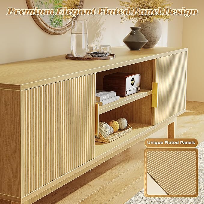 PRAISUN 54 Inch TV Stand for 50, 55 Inch TV, Fluted Entertainment Center
