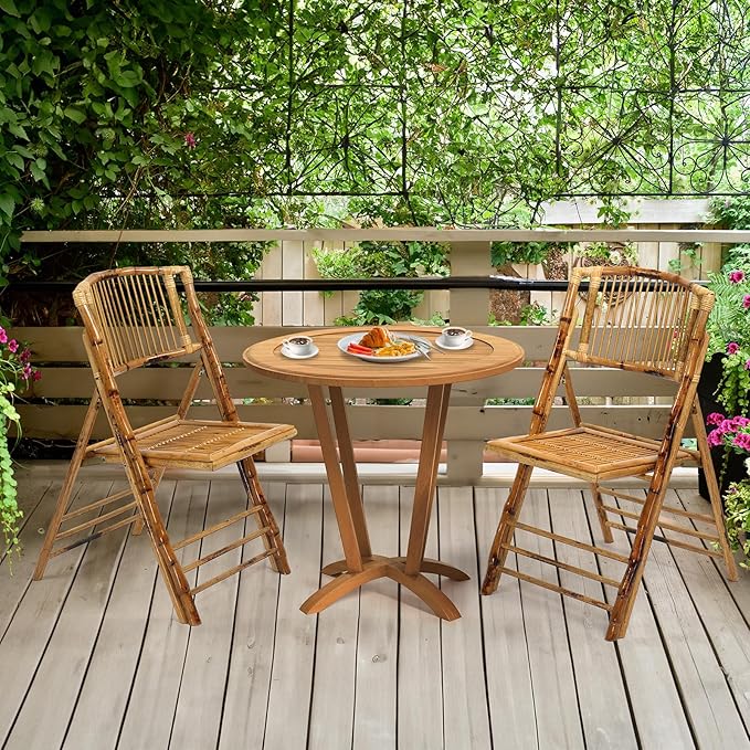 VINGLI Bamboo Folding Chair, Foldable Dining Wood Chairs Comfortable Seat