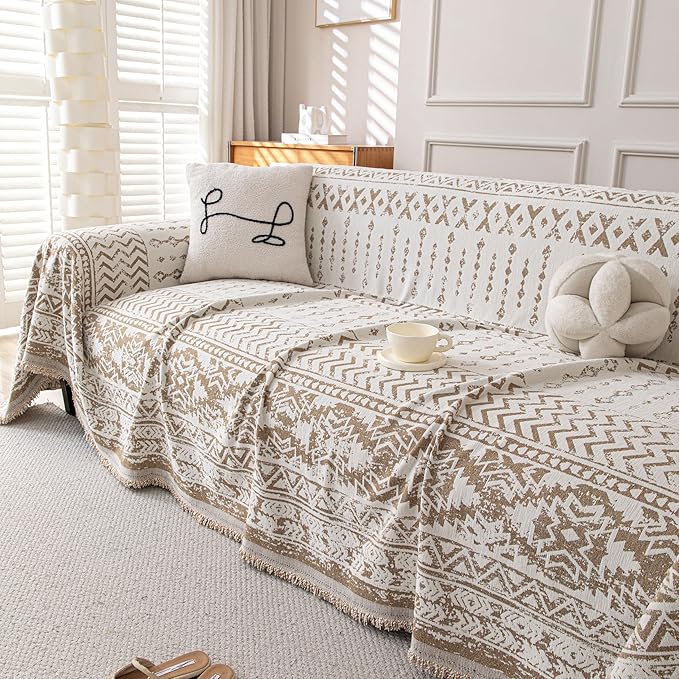 Boho Chenille Couch Cover for Dogs, Non Slip Sofa Cover, Couch Slipcover Covers