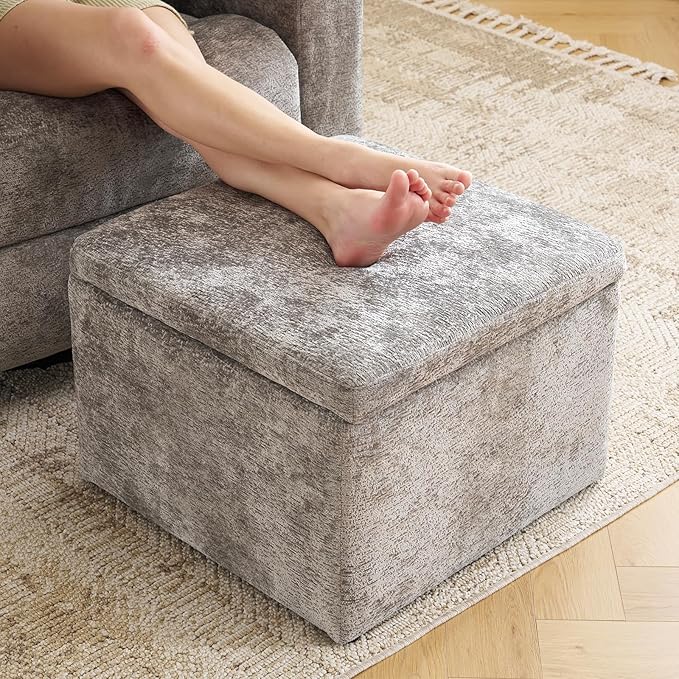 Modern Cube Storage Ottoman, Chenille Ottoman Foot Stools, Ottoman Footstool