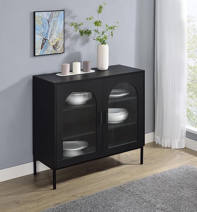 Coaster Home Furnishings Jess 2-Door Arched Fluted Glass Accent Cabinet Black