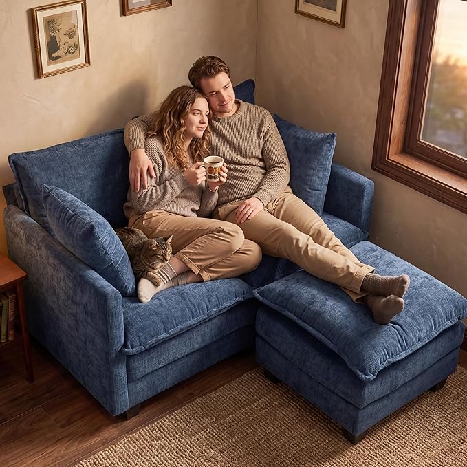 Loveseat Sofa with Ottoman, Cloud 3-Layer Cushion, Living Room, in a Box