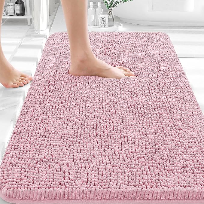 OLANLY Bathroom Rugs 35x24, Extra Soft Absorbent Chenille Bath Rugs, Rubber Backing Quick Dry, Machine Washable Bath Mats for Bathroom Floor, Tub and Shower, Home Decor Accessories, Dusty Rose