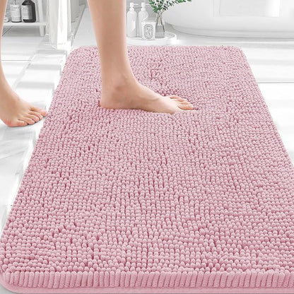 OLANLY Bathroom Rugs 35x24, Extra Soft Absorbent Chenille Bath Rugs, Rubber Backing Quick Dry, Machine Washable Bath Mats for Bathroom Floor, Tub and Shower, Home Decor Accessories, Dusty Rose