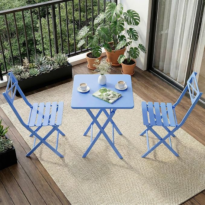 GarveeLife 3 Piece Outdoor Bistro Set, All Metal Patio Table and Chairs Set