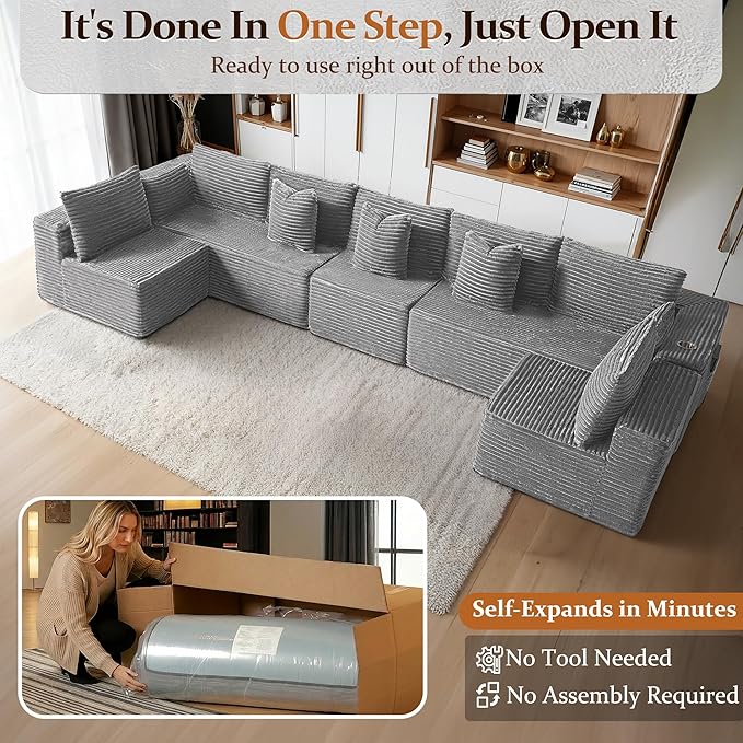 168" Cloud Sectional Couch, Comfort U Shaped Sofa