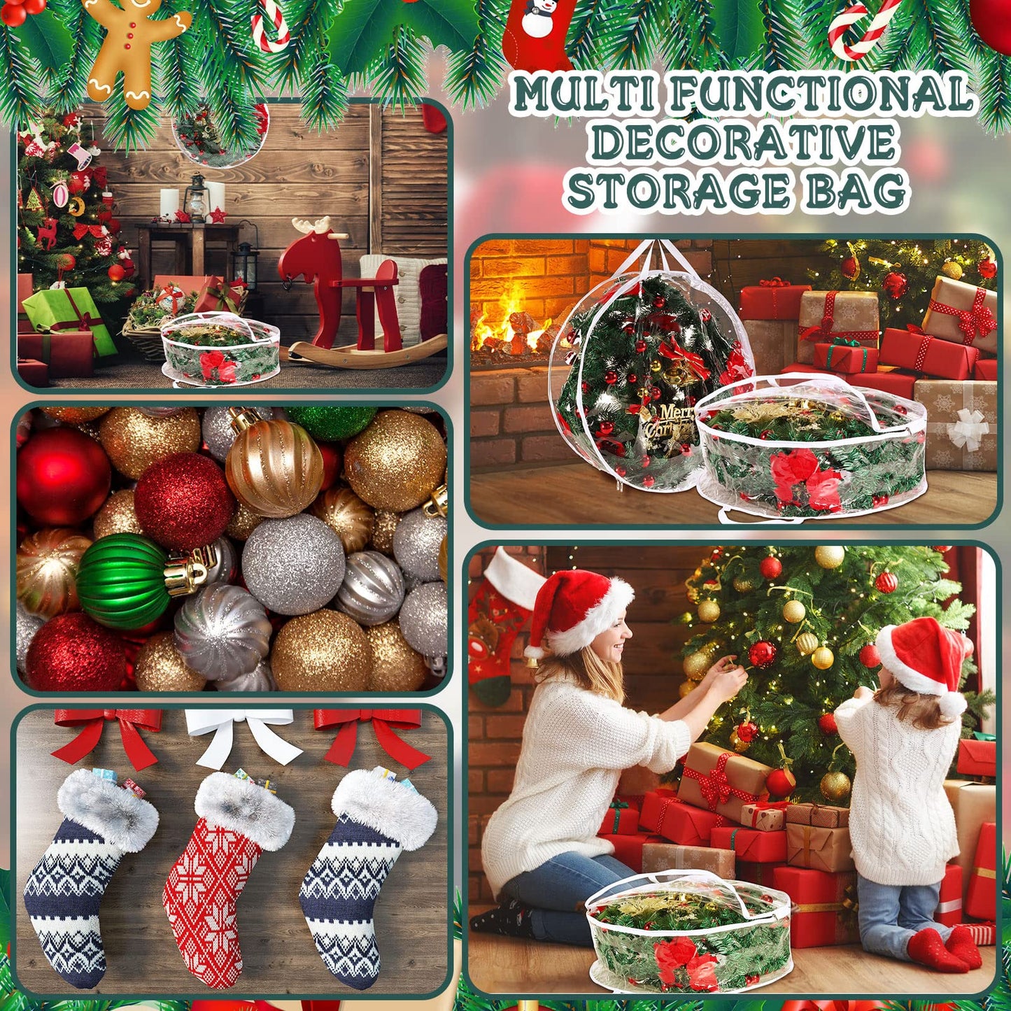 Zhengmy 10 Pcs 30 Inch Christmas Wreath Storage Bags Transparent Wreath Storage Container Bulk Wreaths Box with Dual Zippers and Handles for Xmas Holiday Wreaths Garland