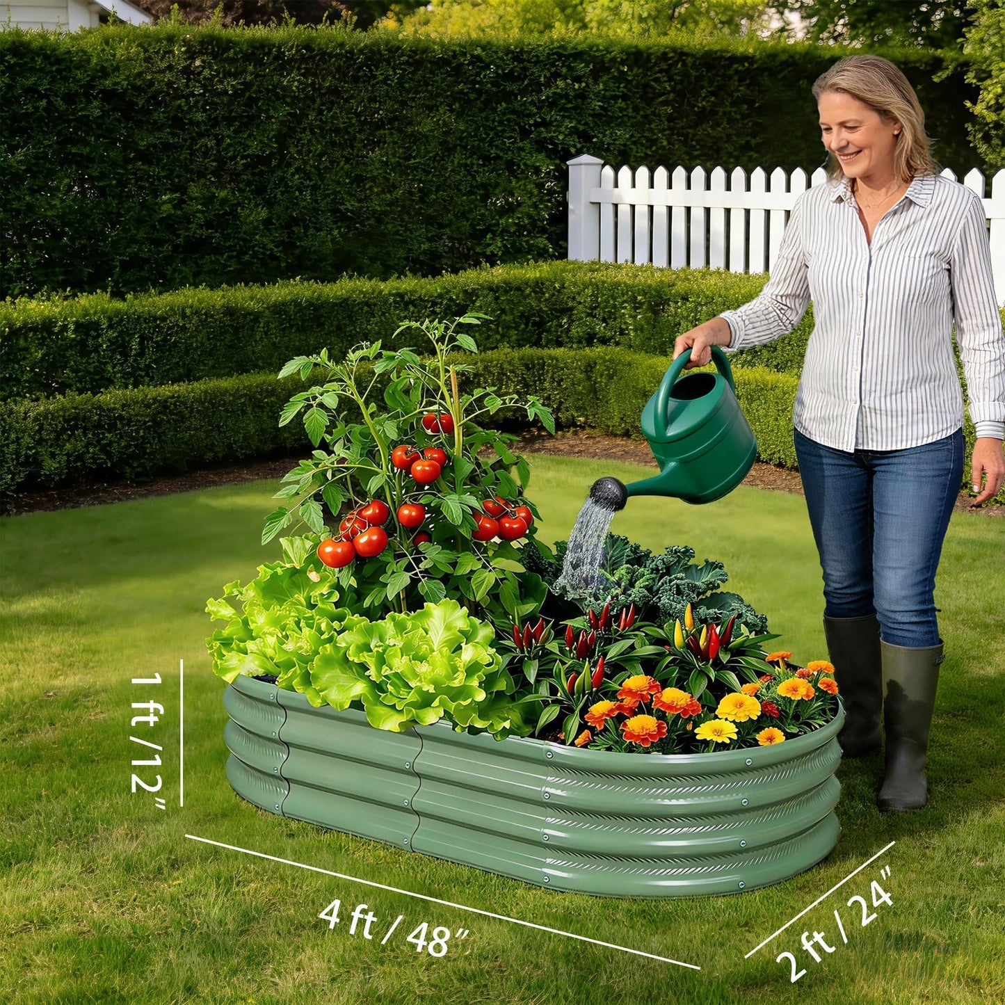 Gartist 2 Pack Raised Garden Bed Kits, 4x2x1FT Green Oval Galvanized Outdoor Planter Beds, Easy Assembly Metal Raised Bed for Vegetables, Flowers & Herbs