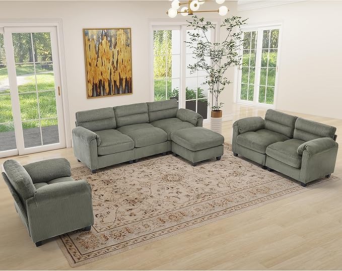 HAOMARKETS Corduroy Sofa Set, Upholstered Armchair, and 3-Seater Couch