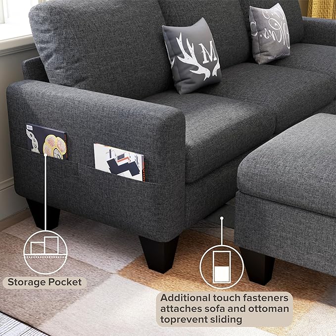 78" Sectional Sofa Couches for Living Room, Dark Grey Convertible L Shaped Couch