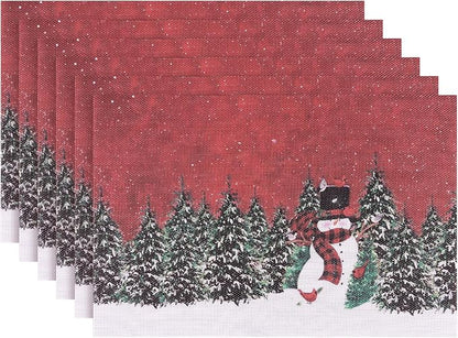 Aofmee Christmas Placemats Set of 6, Washable Christmas Place Mats for Party Kitchen Dining Decoration, Indoor/Outdoor Woven Vinyl Table Mats, Non-Slip Heat Resistant Holiday Placemats, Easy to Clean