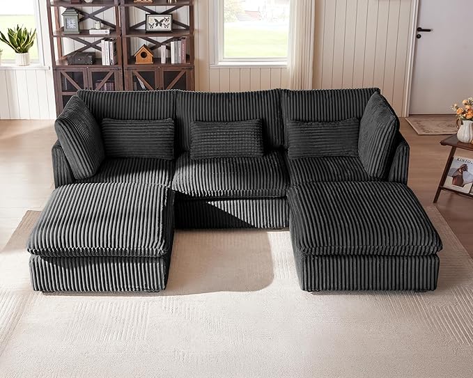 115" Oversized Corduroy Couch Modular Sectional Sofa, Washable Cloud Couch