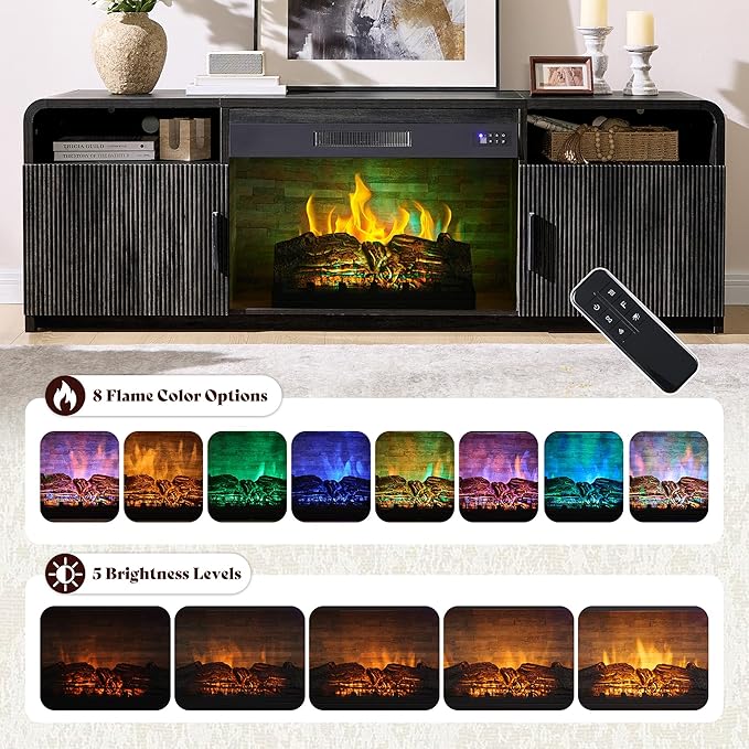 AMERLIFE 70" Fluted Fireplace TV Stand