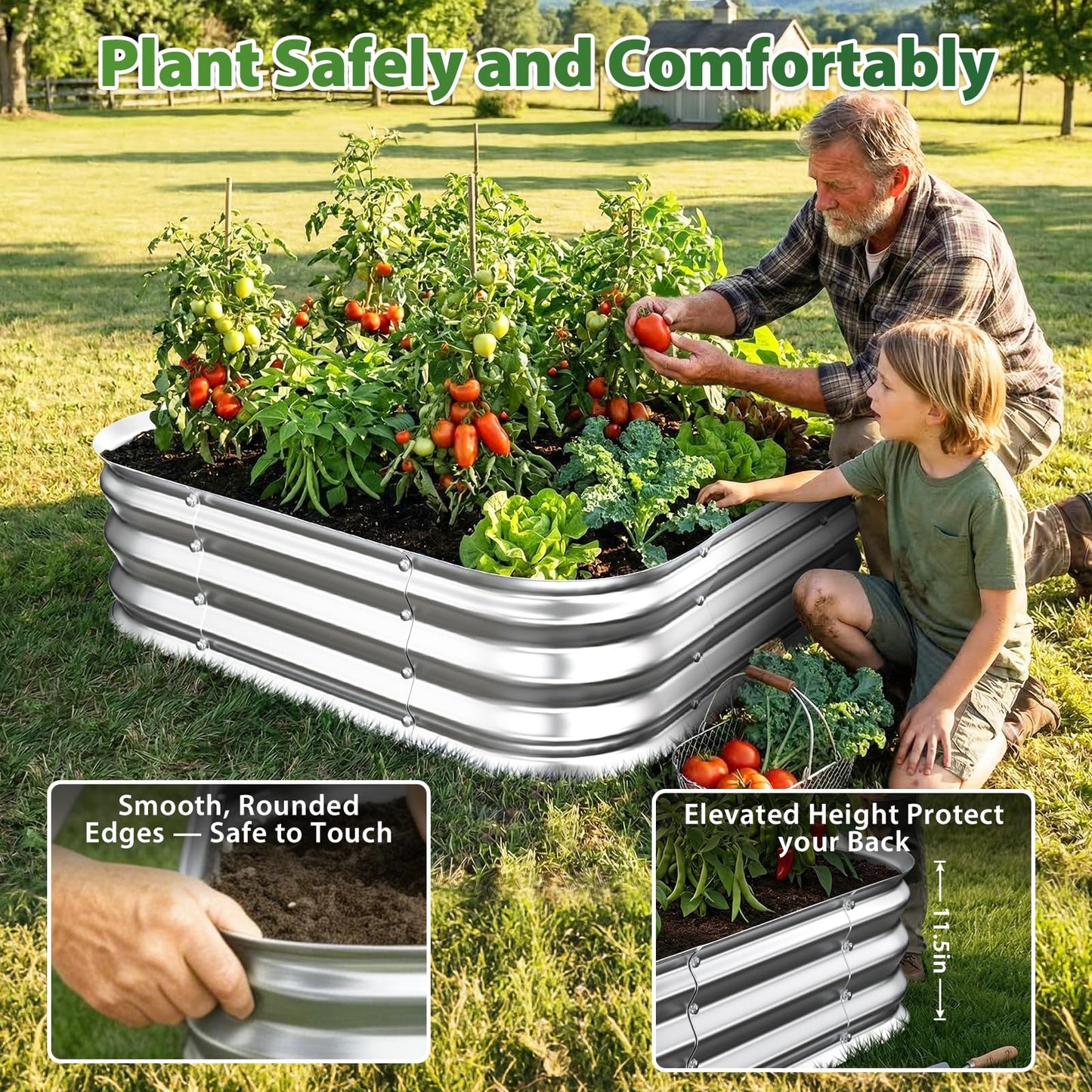 Galvanized Raised Garden Bed 3x3 ft, Heavy Duty Metal Planter Box for Vegetables, Flowers & Herbs, 12" Raised Outdoor Modular Gardening Bed, Above Ground Growing Container, Easy Assembly, Silver