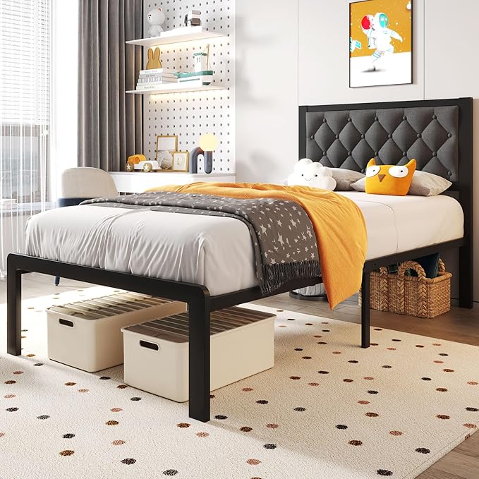 Fluest Twin Bed Frame with Headboard Linen Upholstered Bed Frame Platform