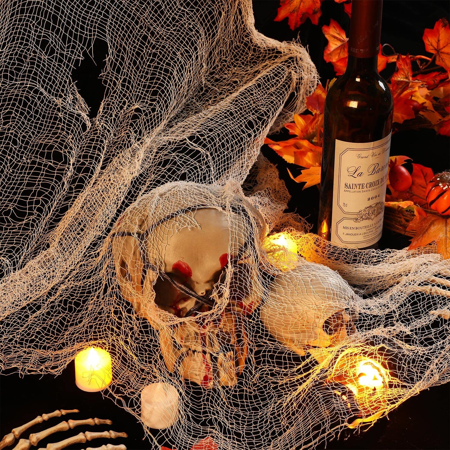 Tatuo 4 Pack Halloween Creepy Cloth 31 x 87 Inch with 2 Stretch Spider Web Spooky Scary Creepy Gauze Cloth for Halloween Party Supplies Home Wall Doorway Outdoor Yard Decor(White)