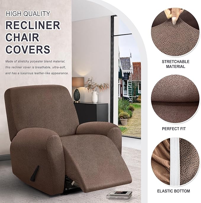 ANARACHON Leather Look Recliner Chair Covers, 4-Pieces Stretch Recliner Cover