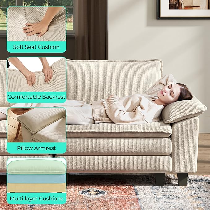 LINSY HOME 90" Modular Cloud Love Seat Sofa, Corduroy Soft Sectional Couch